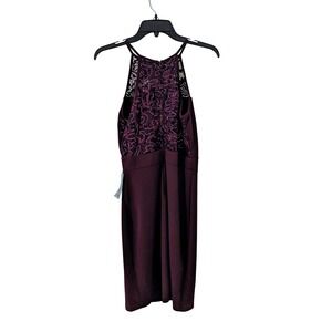 Sparkle Burgundy Love Nickie Lew Party Special Occasion Midi Dress Sz. Large NWT